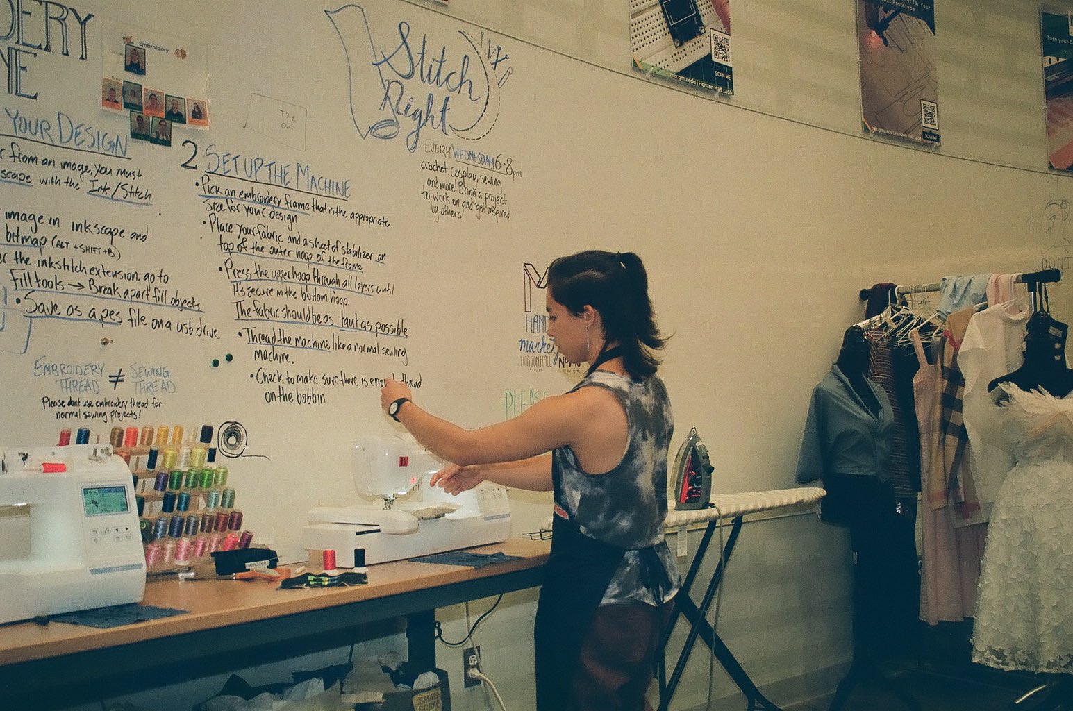 myself, working with an embroidery machine