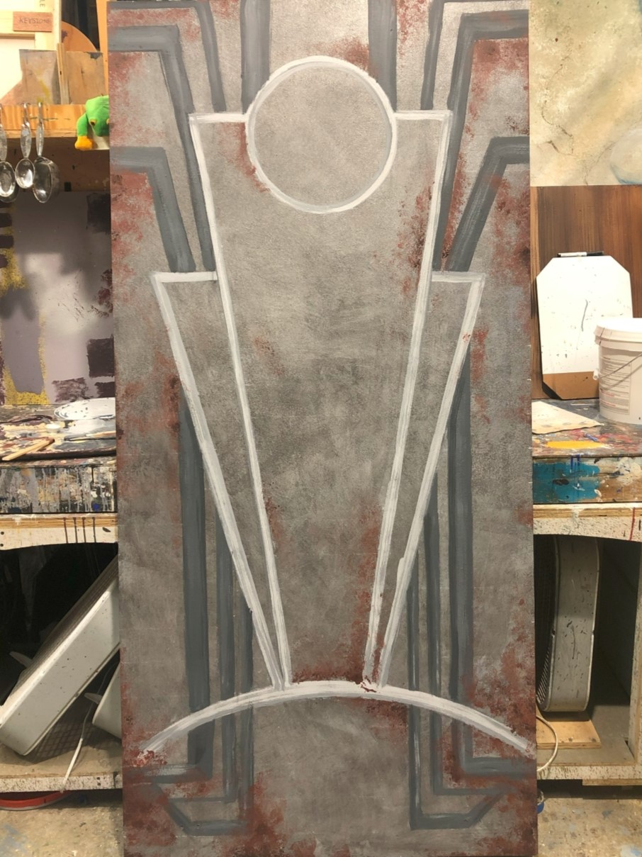 Elevator door painted in the scene shop