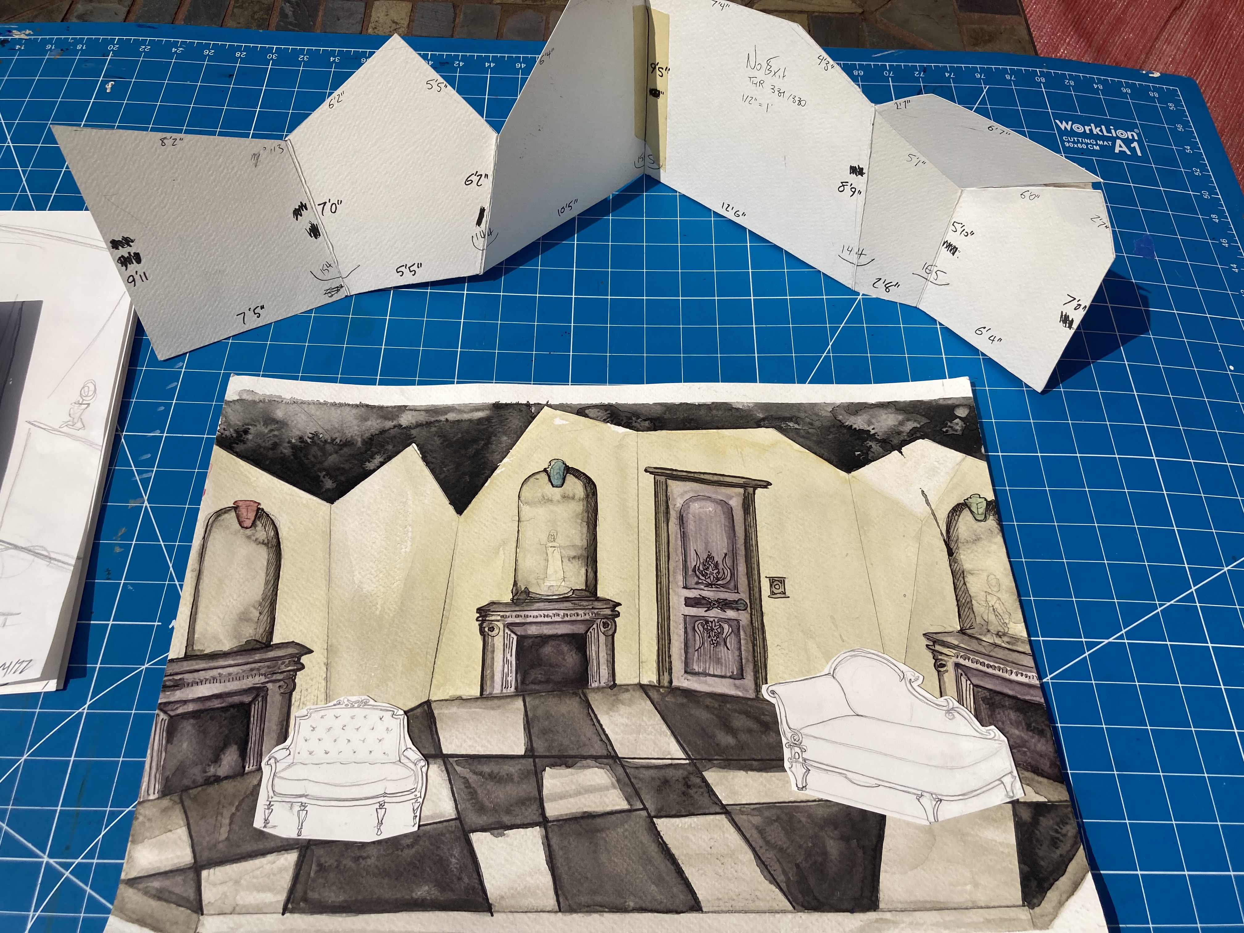 paper model of walls with front elevation