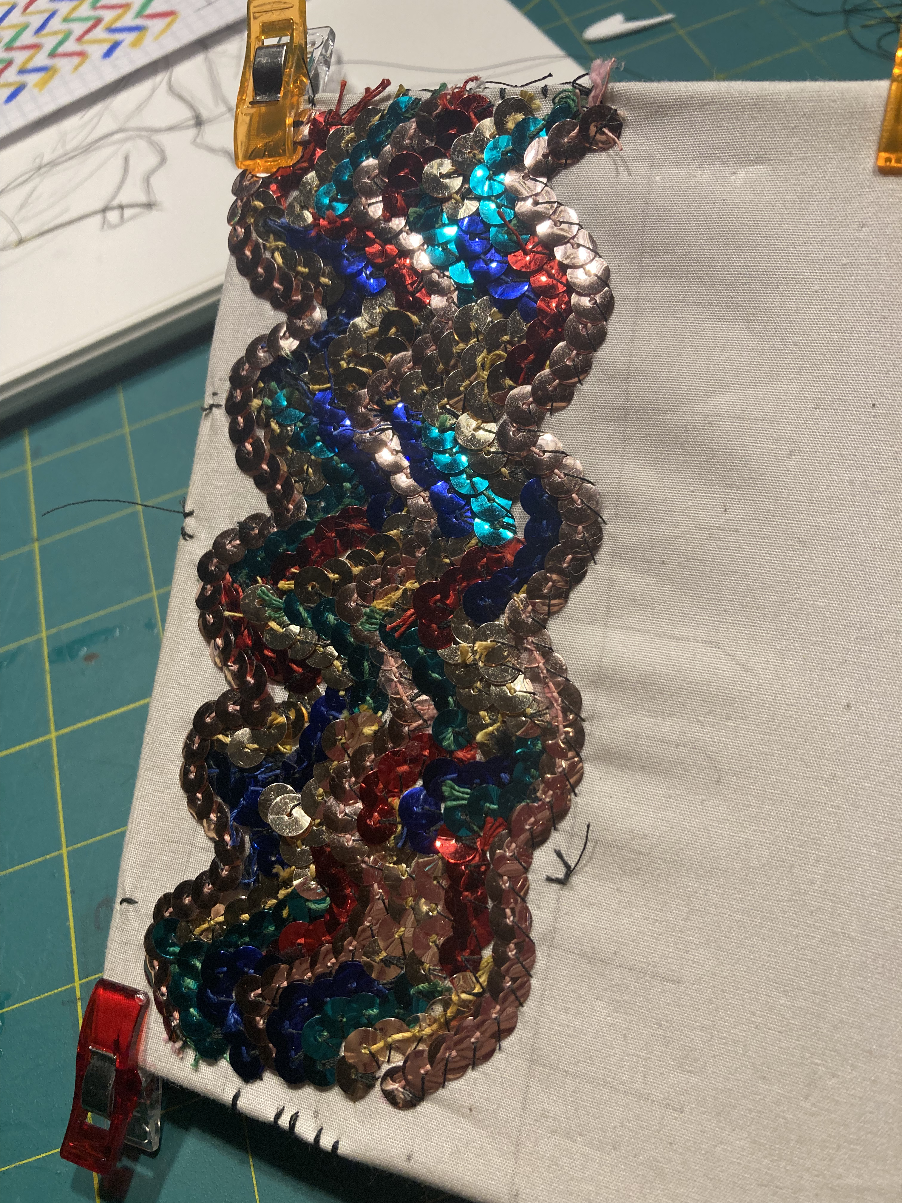 Sequin swatch for Columbia's corset