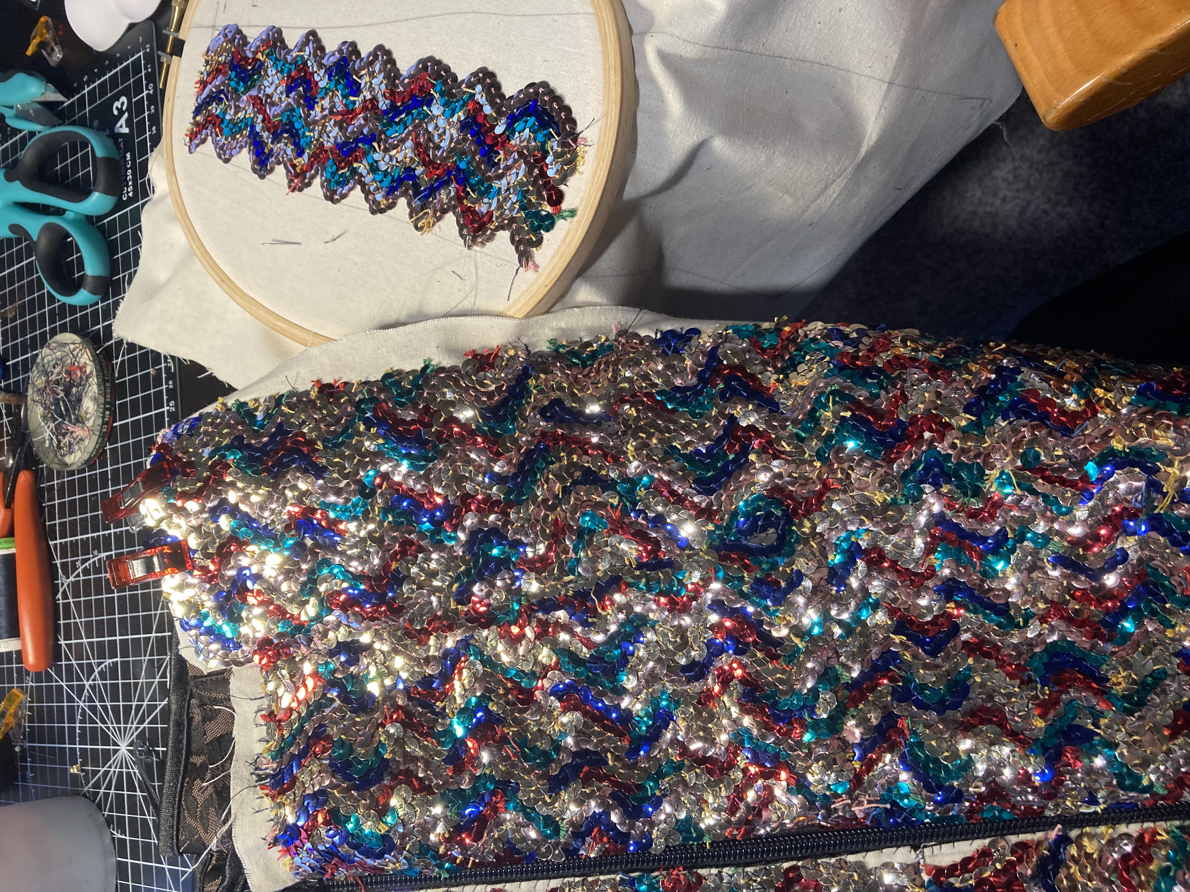 Sequin swatch for Columbia's corset