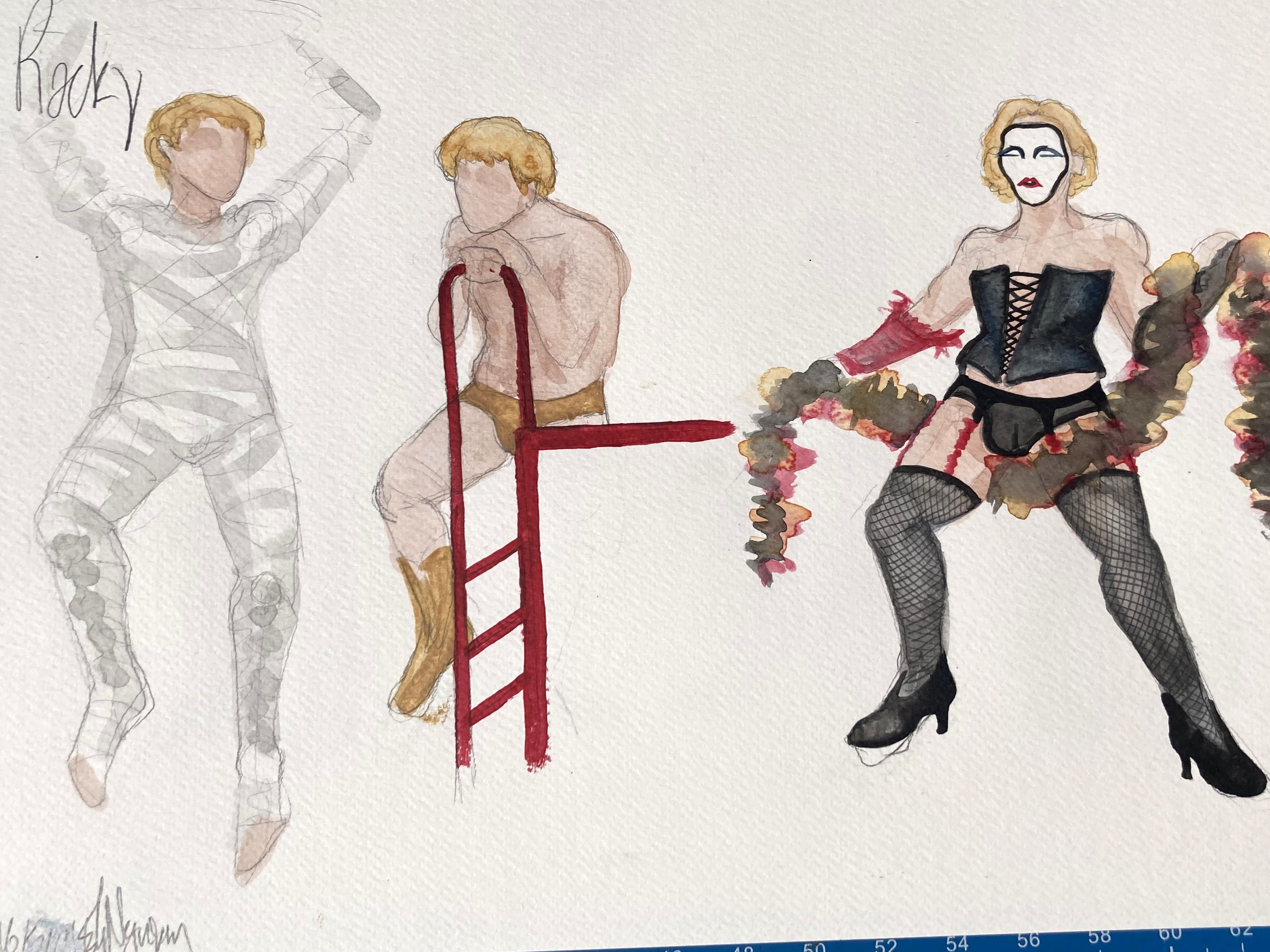 Water color studies of Dr. Frank-N-Furter's creation